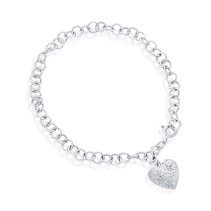 Ladies "Dangle" Diamond Cut Heart Bracelet