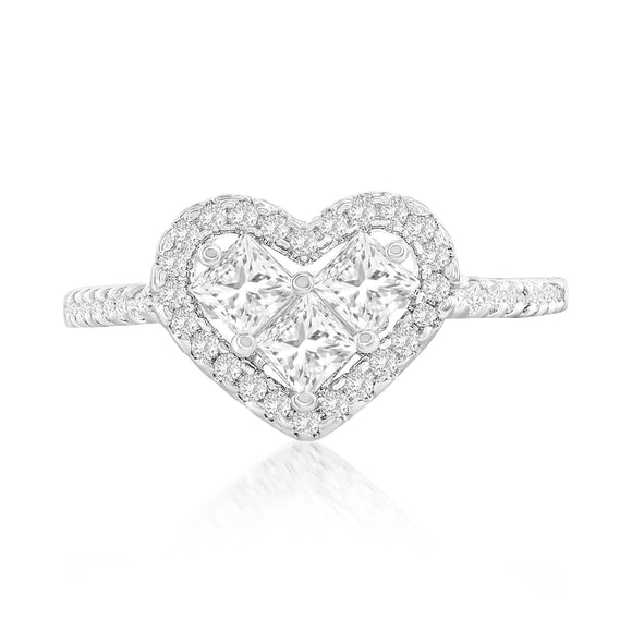 Graduated Stones Crystal Accent Heart Ring