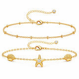 Starfish & Seashell Layered Bracelet Set