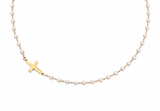 Gold Tone Cross Beaded Station Necklace