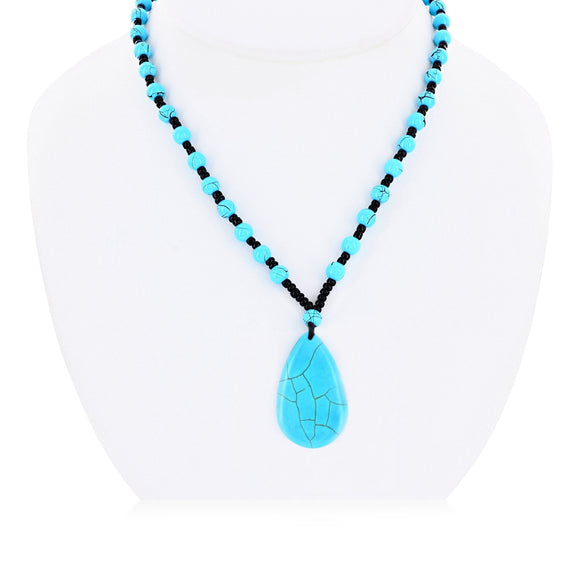 Genuine Turquoise Bead And Teardrop Long Necklace