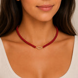 Red Beaded Gold Link Necklace
