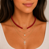 Red Beaded Gold Link Necklace