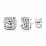 Sterling Silver Square Halo Studs