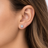 Sterling Silver Square Halo Studs