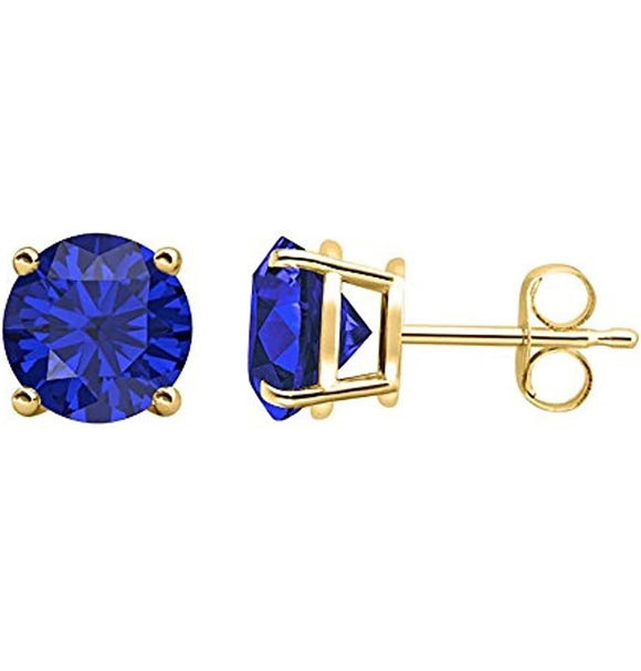 14K Gold Plated 925 Sterling Silver Round Lab Created Sapphire Studs