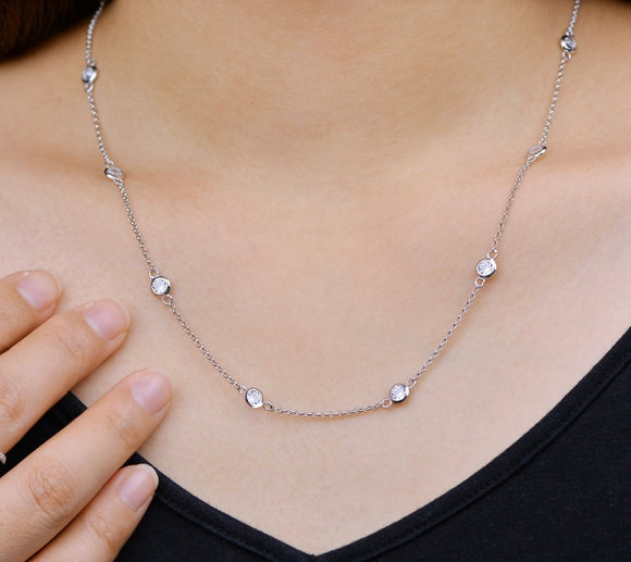 Solid 925 Sterling Silver Round Crystal Necklace
