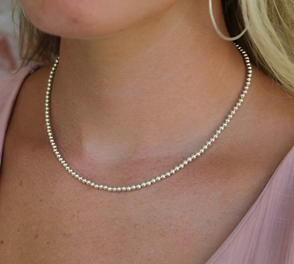 Sterling Silver Beaded Choker Necklace - 3 Length Options