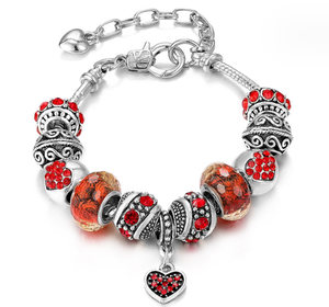 Gem Jewelers "Red Heart" Crystal Heart Charm Bracelet