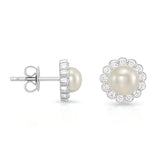 Sterling Silver Halo Pearl Studs