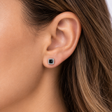 Sterling Silver Black Onyx Square Halo Studs