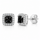 Sterling Silver Black Onyx Square Halo Studs