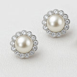 Sterling Silver Halo Pearl Studs