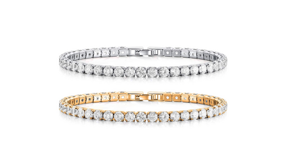 2 Pack Bundle Round Cut Crystal Tennis Bracelet