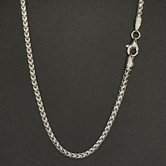 Mens Solid Sterling Silver 2.4MM Franco Link Square Box Chain Necklace - 6 Sizes