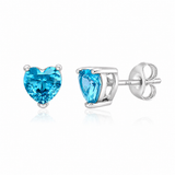 925 Sterling Silver Swiss Blue Heart Cut Studs