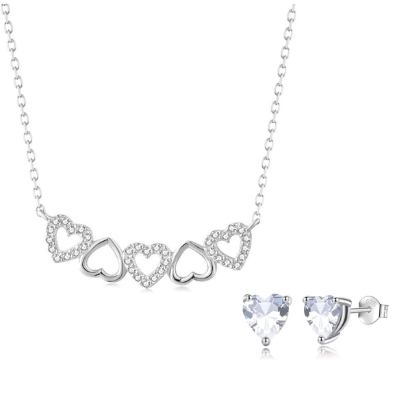 Solid 925 Sterling Silver Heart Jewelry Set