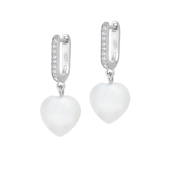 Sterling Silver Shell Pearl Heart Earrings