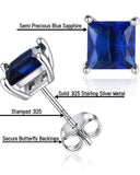 2CT 925 Sterling Silver Natural Sapphire Square Cut Studs Earrings