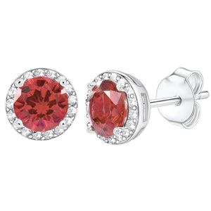 Sterling Silver Created Ruby Halo Studs