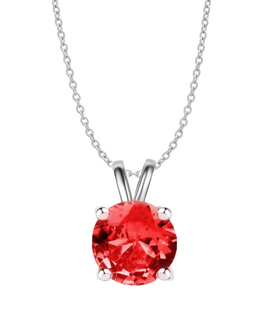 925 Sterling Silver Round Cut Created Ruby Necklace