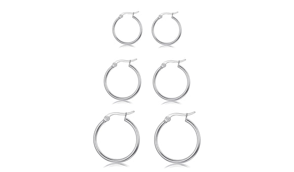 3-Pack Solid Sterling Silver Hoop Earrings