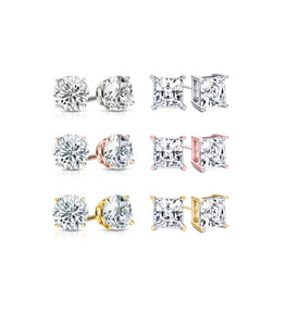 6-PACK: CRYSTAL 18K GOLD PLATED STUD EARRINGS FOR WOMEN