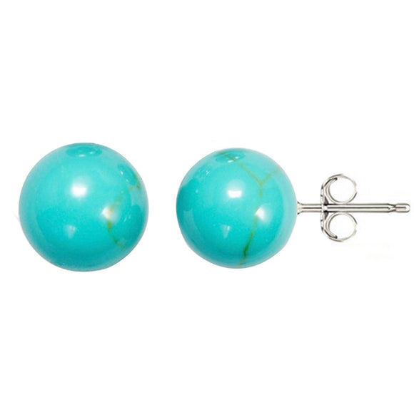 925 Sterling Silver Genuine Turquoise Ball Studs Earrings
