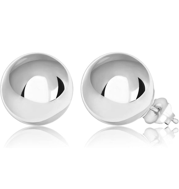 925 Sterling Silver High Polished 14MM Statement Ball Studs