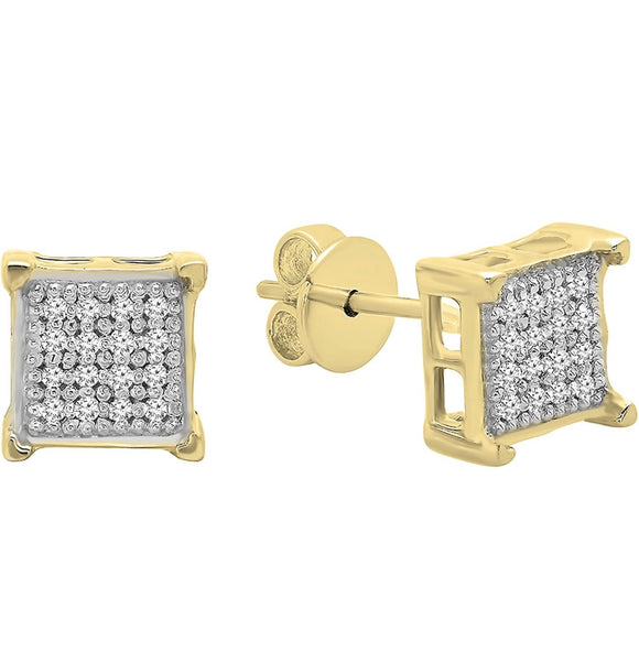 Mens 925 Sterling Silver Micro Pave Crystal Studs - 2 Colors