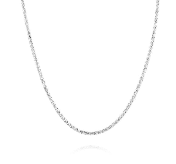 925 Solid Sterling Silver Luxurious Round Box Link Chain Necklace