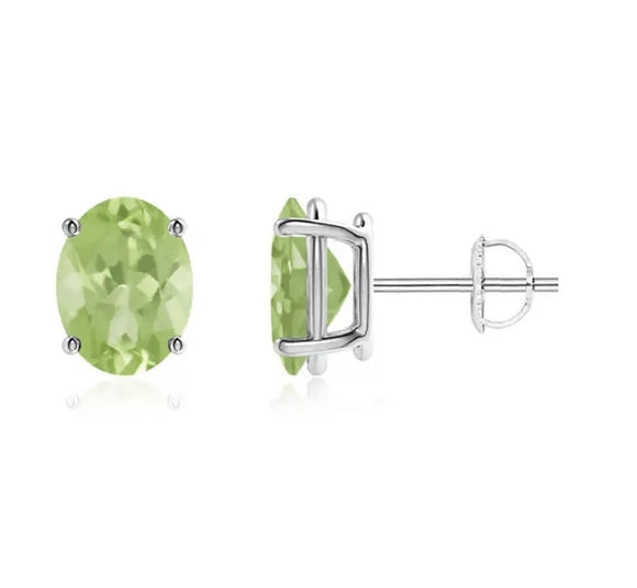 Solid Sterling Silver Oval Peridot Studs