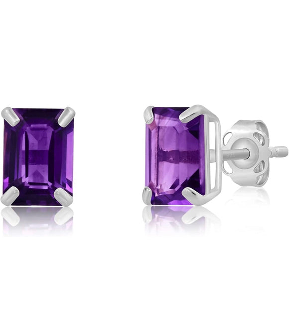 Sterling Silver Lab Created Purple Amethyst Studs