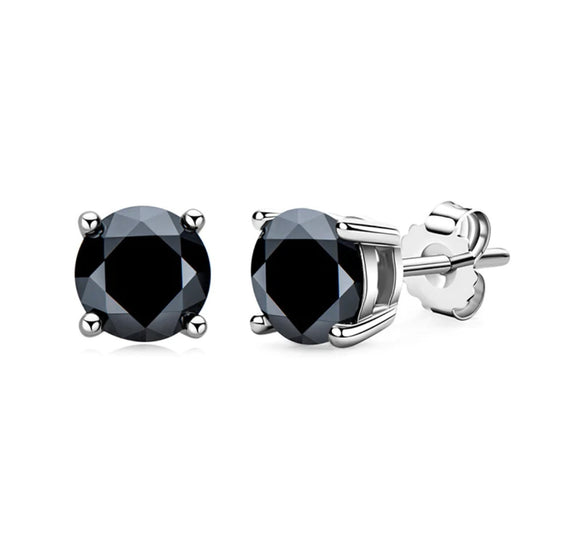 925 Solid Sterling Silver Black Sapphire Studs - Multiple Sizes