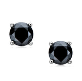 925 Solid Sterling Silver Black Sapphire Studs - Multiple Sizes