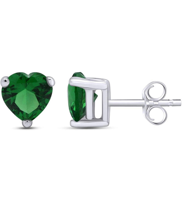 925 Sterling Silver Emerald Heart Cut Studs