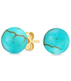 Solid 14K Gold Genuine Turquoise Ball Studs Earrings