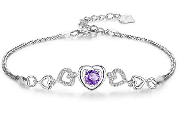 Purple Amethyst Crystal Heart Bracelet