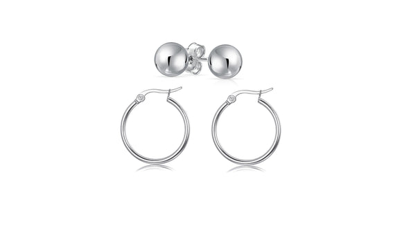 Sterling Silver Hoop And Ball Set