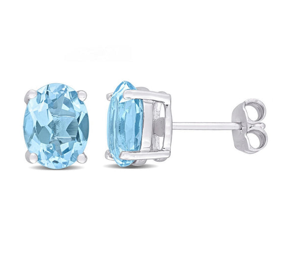 925 Sterling Silver Swiss Blue Topaz Gemstone Earrings