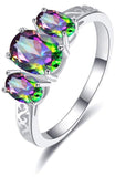 Tri Stone Created Oval Mystic Topaz Gemstone Ring