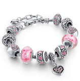 Pink Austrian Crystal And Heart Charm Bracelet