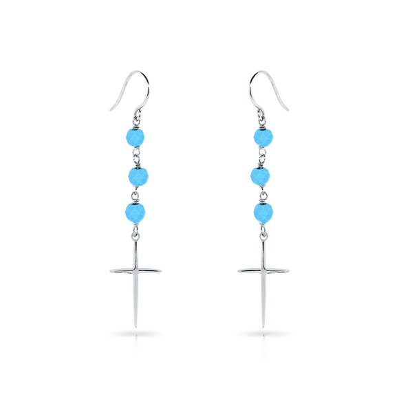 Sterling Silver Lab Created Turquoise Cross Earrings