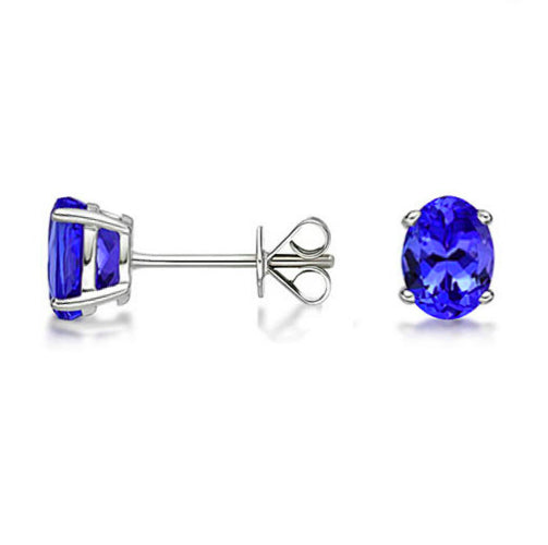 Solid Sterling Silver Oval Tanzanite Studs