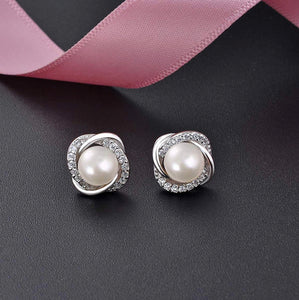 Sterling Silver Simulated Pearl And Crystal Love Studs
