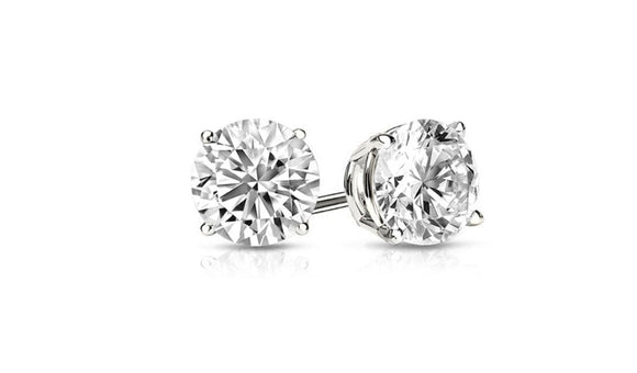 Sterling Silver Round Cut White Sapphire Stud Earrings