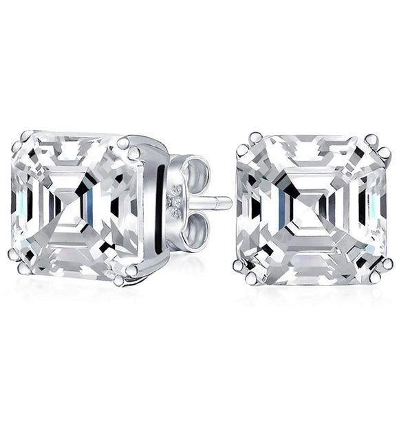 Solid Sterling Silver Ascher Cut Crystal Studs