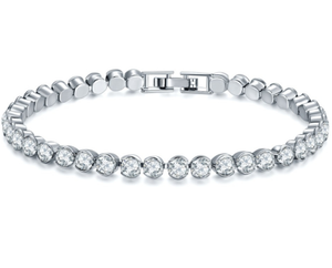 18Kt White Gold CZ Round Cut Tennis Bracelet