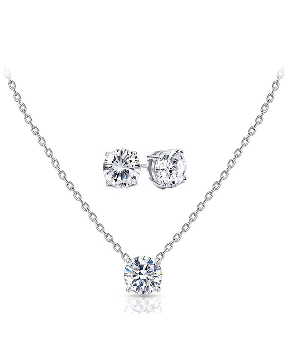 Round Cut Crystal Necklace And Studs Set With Swarovski Elements